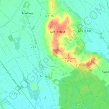 Mapa topográfico Tart-le-Haut, altitud, relieve