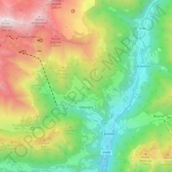 Mapa topográfico Valgoglio, altitud, relieve