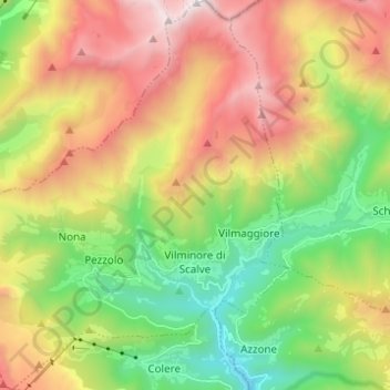 Mapa topográfico Vilminore di Scalve, altitud, relieve