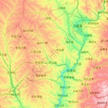 Mapa topográfico 府谷县, altitud, relieve
