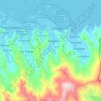 Mapa topográfico Parroquia Borburata, altitud, relieve