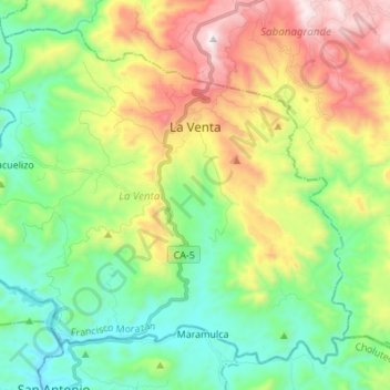 Mapa topográfico La Venta, altitud, relieve