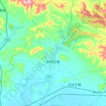 Mapa topográfico 杨柳庄镇, altitud, relieve