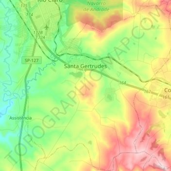 Mapa topográfico Santa Gertrudes, altitud, relieve