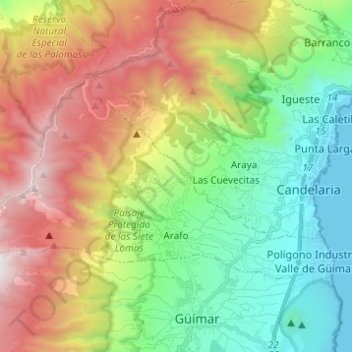 Mapa topográfico Arafo, altitud, relieve