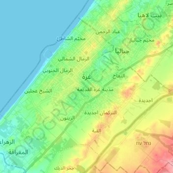 Mapa topográfico Gaza, altitud, relieve