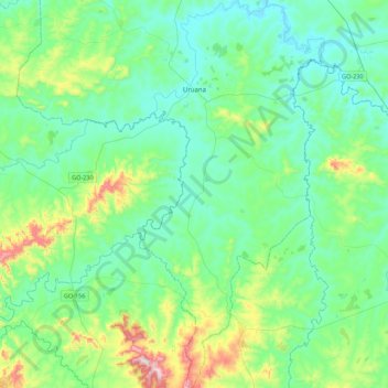 Mapa topográfico Uruana, altitud, relieve