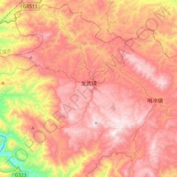 Mapa topográfico 龙武镇, altitud, relieve