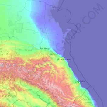 Mapa topográfico 达吉斯坦共和国, altitud, relieve