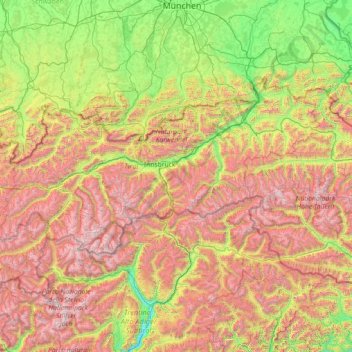 Mapa topográfico Tirol, altitud, relieve