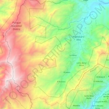 Mapa topográfico Parroquia Humocaro Alto, altitud, relieve