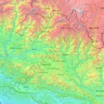 Mapa topográfico Bagmati, altitud, relieve
