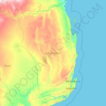 Mapa topográfico Provincia de Inhambane, altitud, relieve