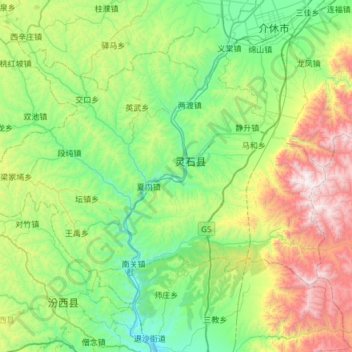 Mapa topográfico 灵石县, altitud, relieve