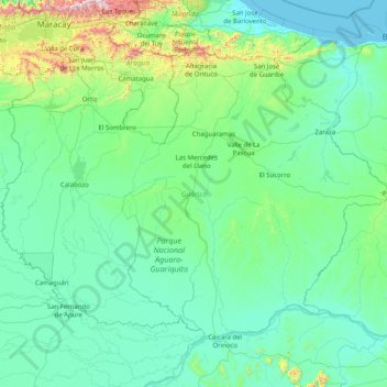 Mapa topográfico Estado Guárico, altitud, relieve