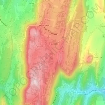 Mapa topográfico Dessia, altitud, relieve