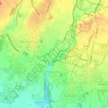 Mapa topográfico Aicurzio, altitud, relieve