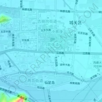 Mapa topográfico 八廓街道, altitud, relieve
