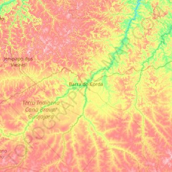 Mapa topográfico Barra do Corda, altitud, relieve