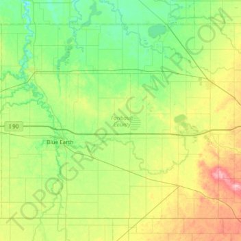 Mapa topográfico Faribault County, altitud, relieve