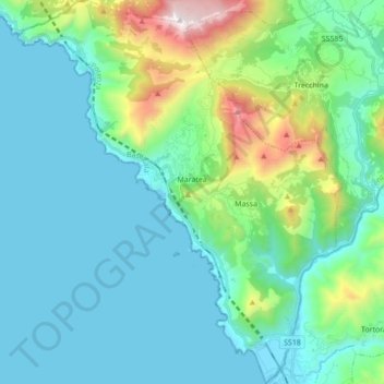 Mapa topográfico Maratea, altitud, relieve