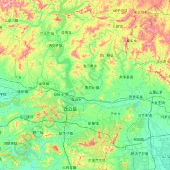 Mapa topográfico 迁西县, altitud, relieve