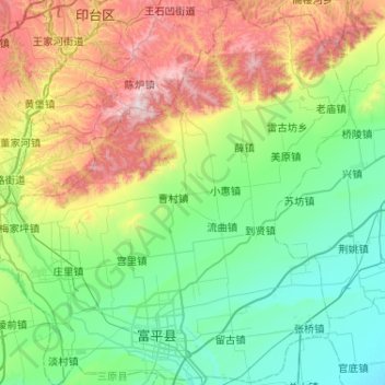 Mapa topográfico 富平县, altitud, relieve