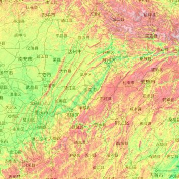 Mapa topográfico 重庆市, altitud, relieve