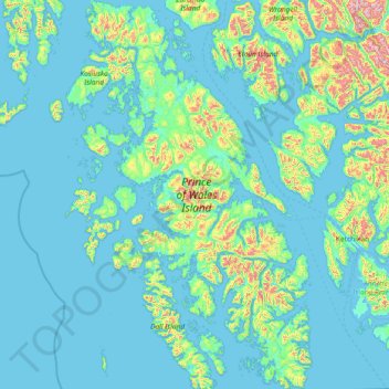 Mapa topográfico Prince of Wales Island, altitud, relieve