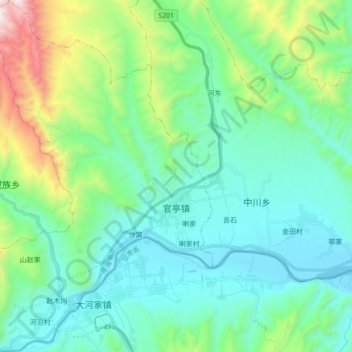 Mapa topográfico 官亭镇, altitud, relieve