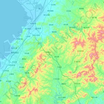 Mapa topográfico 盖州市, altitud, relieve