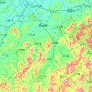 Mapa topográfico Fuzhou City, altitud, relieve