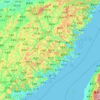 Mapa topográfico Fujian, altitud, relieve