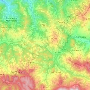 Mapa topográfico Colli Verdi, altitud, relieve
