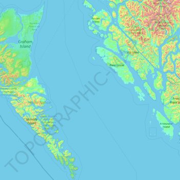 Mapa topográfico Hecate Strait, altitud, relieve