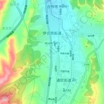 Mapa topográfico 伊合昂街道, altitud, relieve