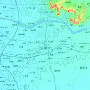 Mapa topográfico 彭集街道, altitud, relieve