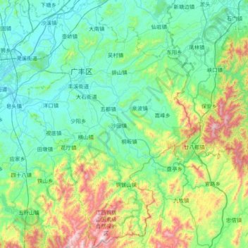 Mapa topográfico 广丰区, altitud, relieve