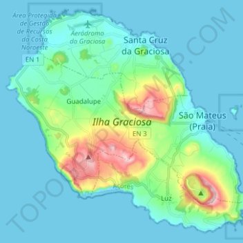 Mapa topográfico Graciosa, altitud, relieve