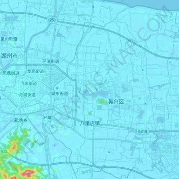 Mapa topográfico 八里店镇, altitud, relieve