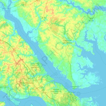 Mapa topográfico York River, altitud, relieve