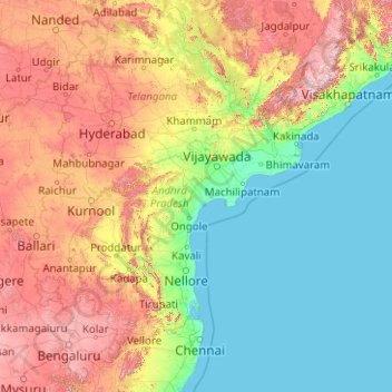 Mapa topográfico Andhra Pradesh, altitud, relieve