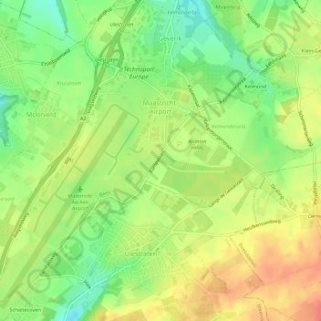 Mapa topográfico Maastricht-Airport, altitud, relieve