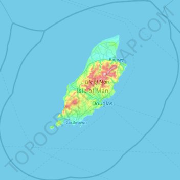Mapa topográfico Isla de Man, altitud, relieve