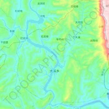 Mapa topográfico 大溪乡, altitud, relieve