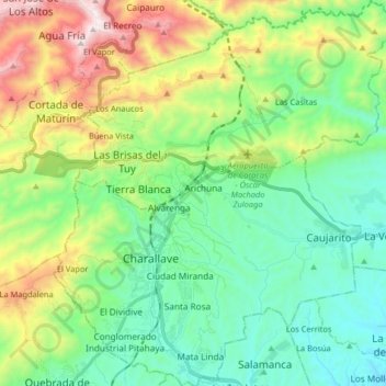 Mapa topográfico Municipio Cristóbal Rojas, altitud, relieve