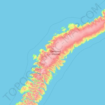 Mapa topográfico Isla Séverny, altitud, relieve
