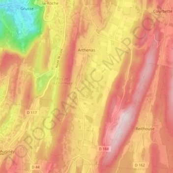 Mapa topográfico Arthenas, altitud, relieve