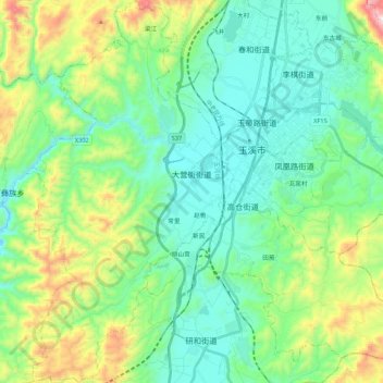 Mapa topográfico 大营街街道, altitud, relieve
