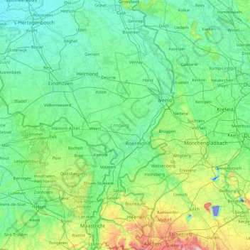 Mapa topográfico Limburg, altitud, relieve
